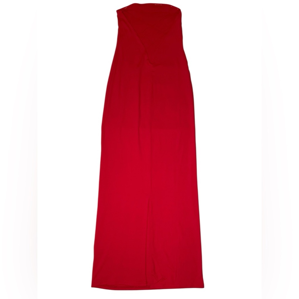 Meshki Vivian Recycle Nylon Strapless Tie Up Maxi Dress in Red
